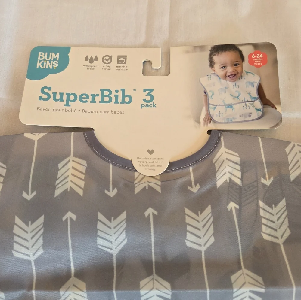 Bumkins SuperBib 3-Pack Ages 6-24 Months Feathers & Arrows NWT